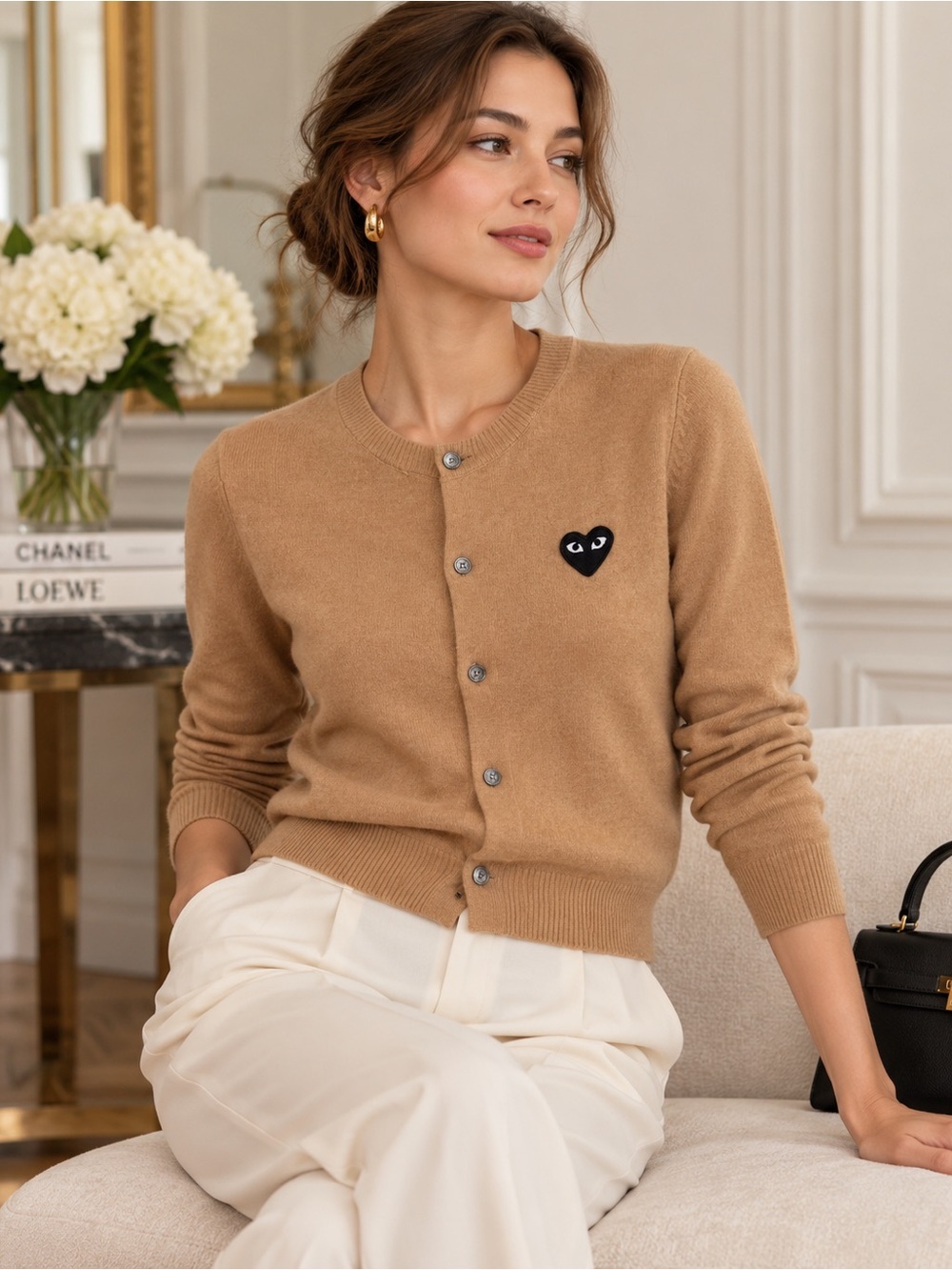 Comme des Garçons PLAY OR-T013 100% Wool Black Heart Cardigan M Japan